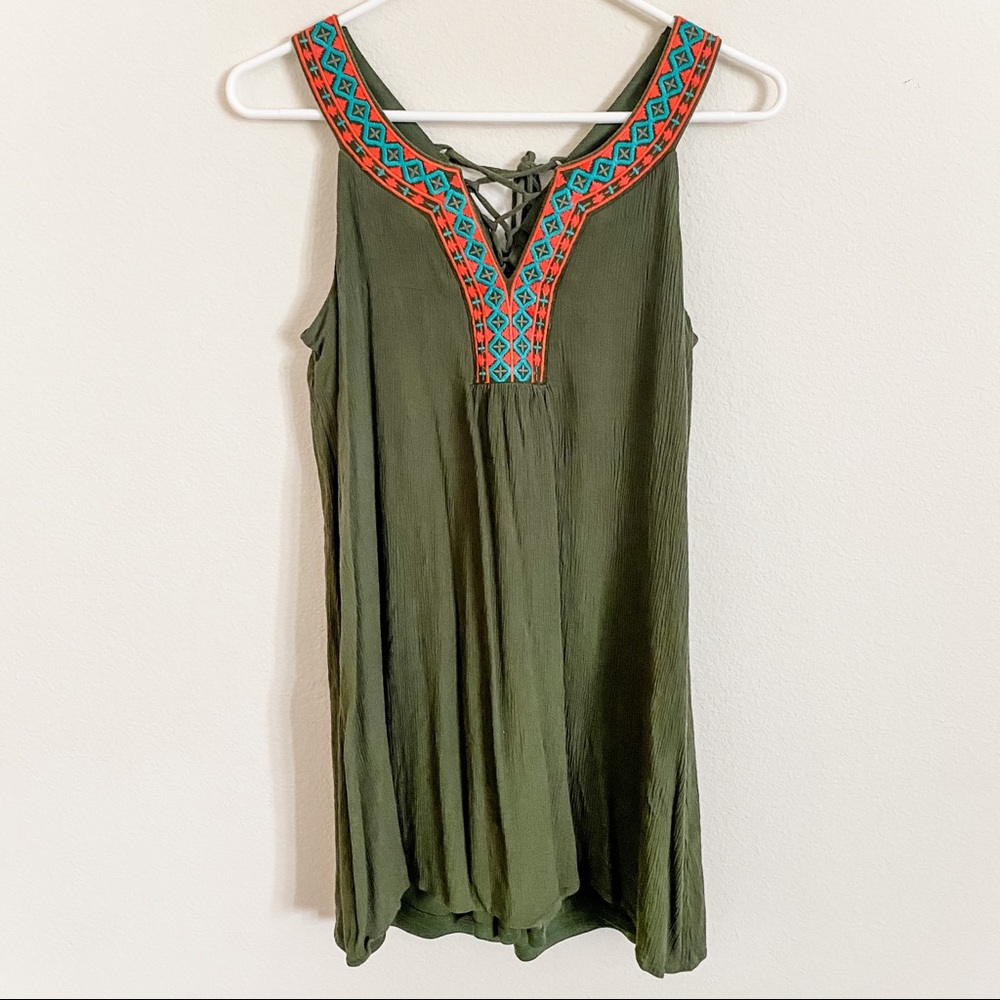 As U Wish Mini Dress w/ Embroidered Aztec Detail